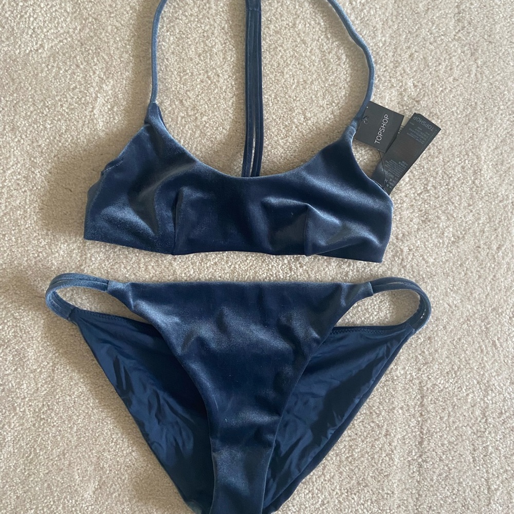 Navy Blue Velvet Bikini Set